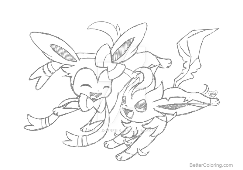 Sylveon Coloring Pages with Leafeon by bluekiss131 - Free Printable