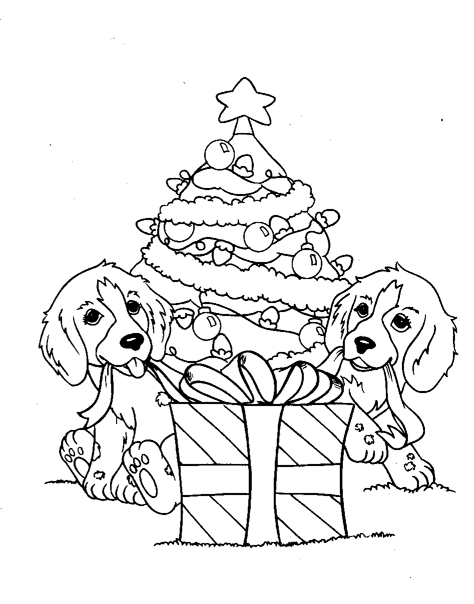 Two Christmas Dogs Coloring Pages - Free Printable ...