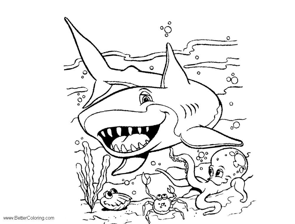 Under The Sea Coloring Pages Blue Shark - Free Printable ...