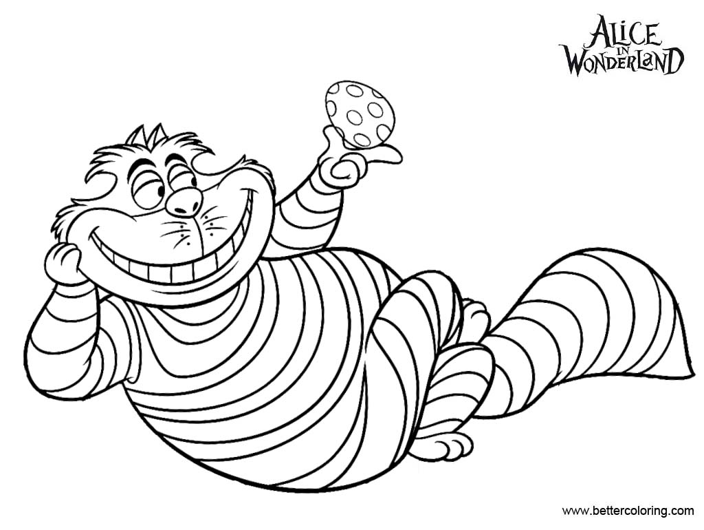 Alice In Wonderland Cheshire Cat Coloring Pages Line Drawing - Free