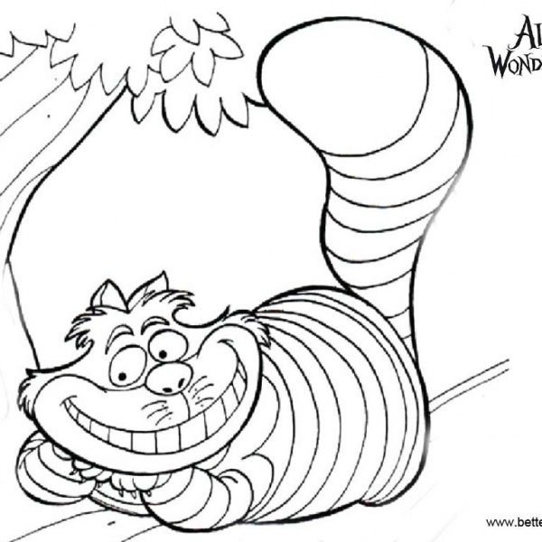 Alice In Wonderland Cheshire Cat Coloring Pages Free Printable