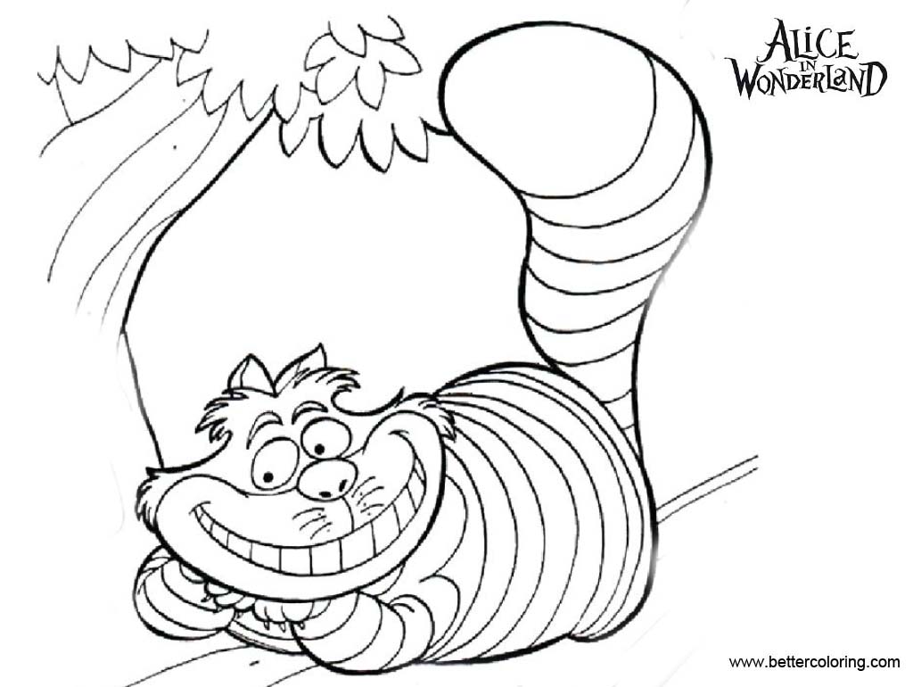 Alice In Wonderland Cheshire Cat Coloring Pages On the Tree - Free