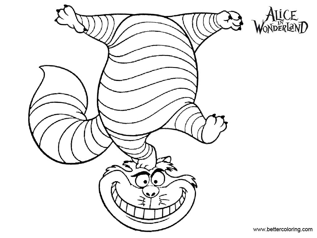 Alice In Wonderland Cheshire Cat Coloring Pages Play on His Head - Free