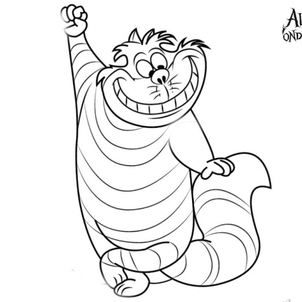 Alice In Wonderland Cheshire Cat Coloring Pages Line Drawing - Free