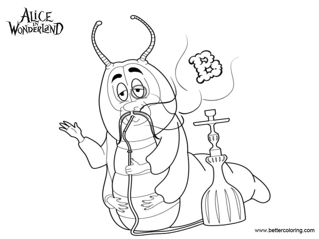 Free Alice In Wonderland Coloring Pages Caterpillar Line Art printable