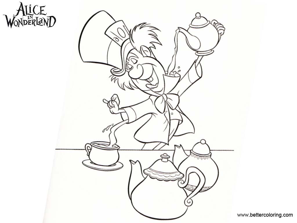 Free Alice In Wonderland Tea Party Coloring Pages Mad Hatter printable