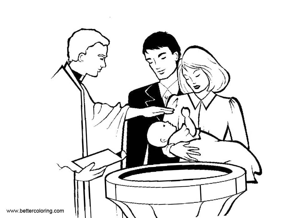 Free Baptism Coloring Pages Yound Couple and Their Baby printable