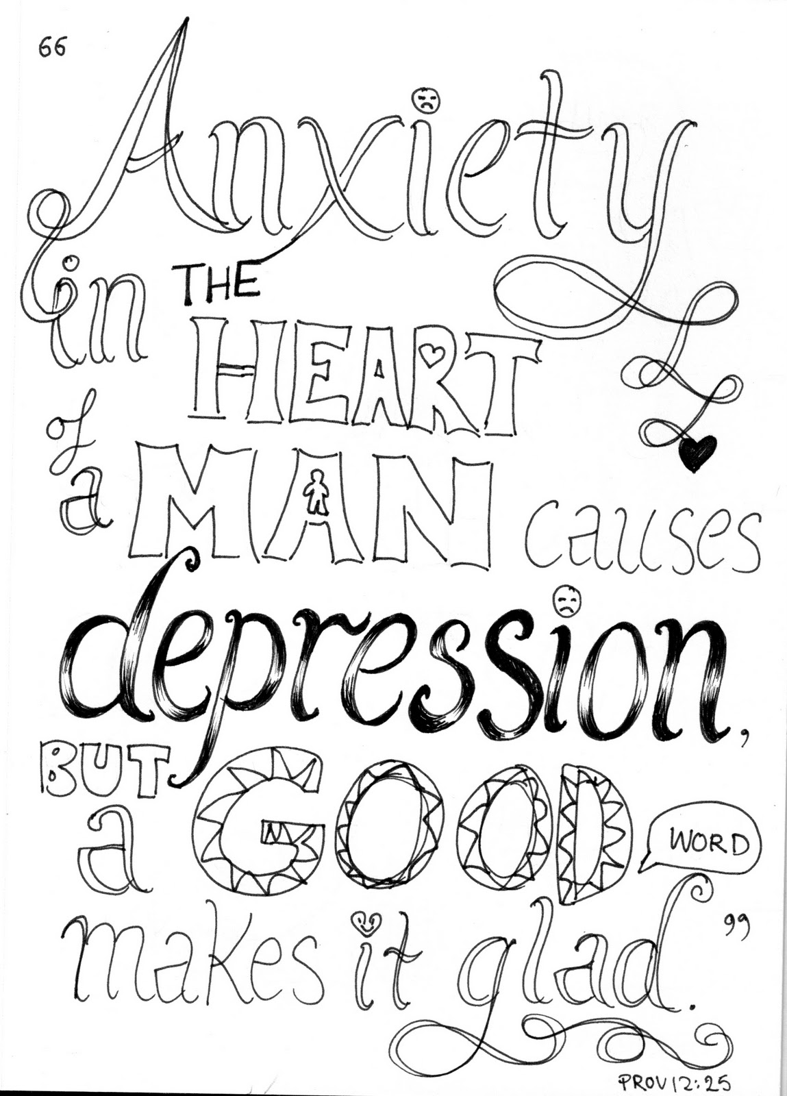 Bible Verse Coloring Pages Quote Anxiety in Heart - Free Printable