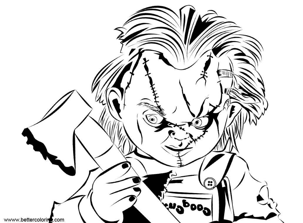 Chucky Coloring Pages with Axe - Free Printable Coloring Pages