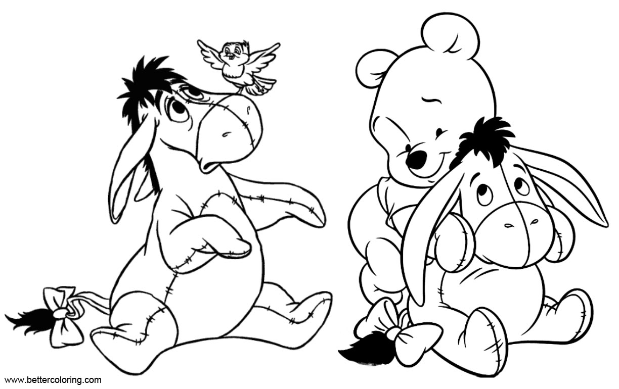 Free Eeyore Coloring Pages with Winnie and Bird printable