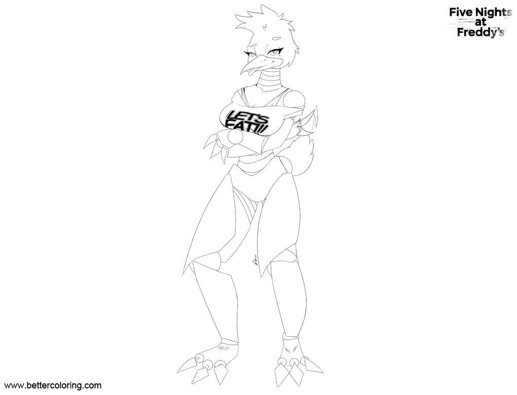 Free FNAF Coloring Pages Chica Drawing by RopeBone printable