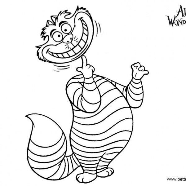 Alice In Wonderland Coloring Pages - Funny Alice In Wonderland Cheshire Cat Coloring Pages 600x600 