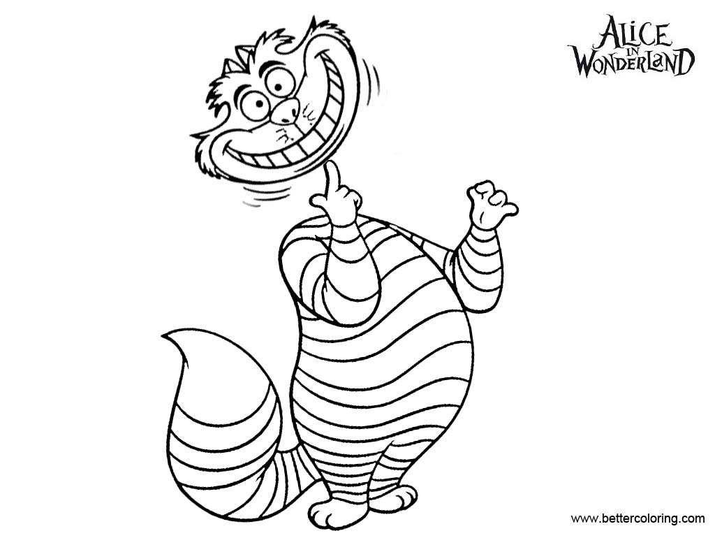 Funny Alice In Wonderland Cheshire Cat Coloring Pages - Free Printable