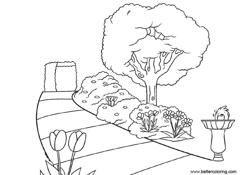 Free Garden Coloring Pages with Tulip printable