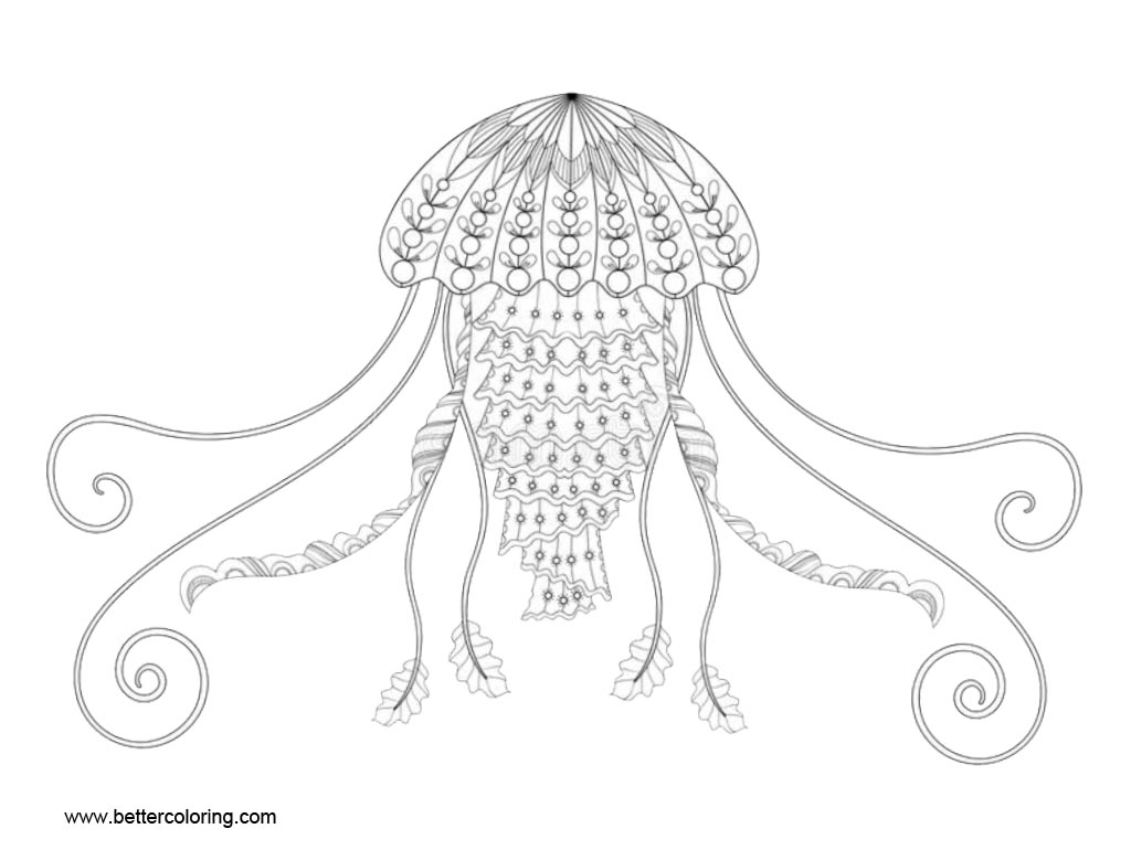 Jellyfish Zentangle Coloring Pages - Free Printable Coloring Pages