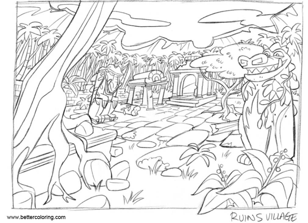 Free Jungle Coloring Pages Jungle Ruins Rough Drawing by tomban printable