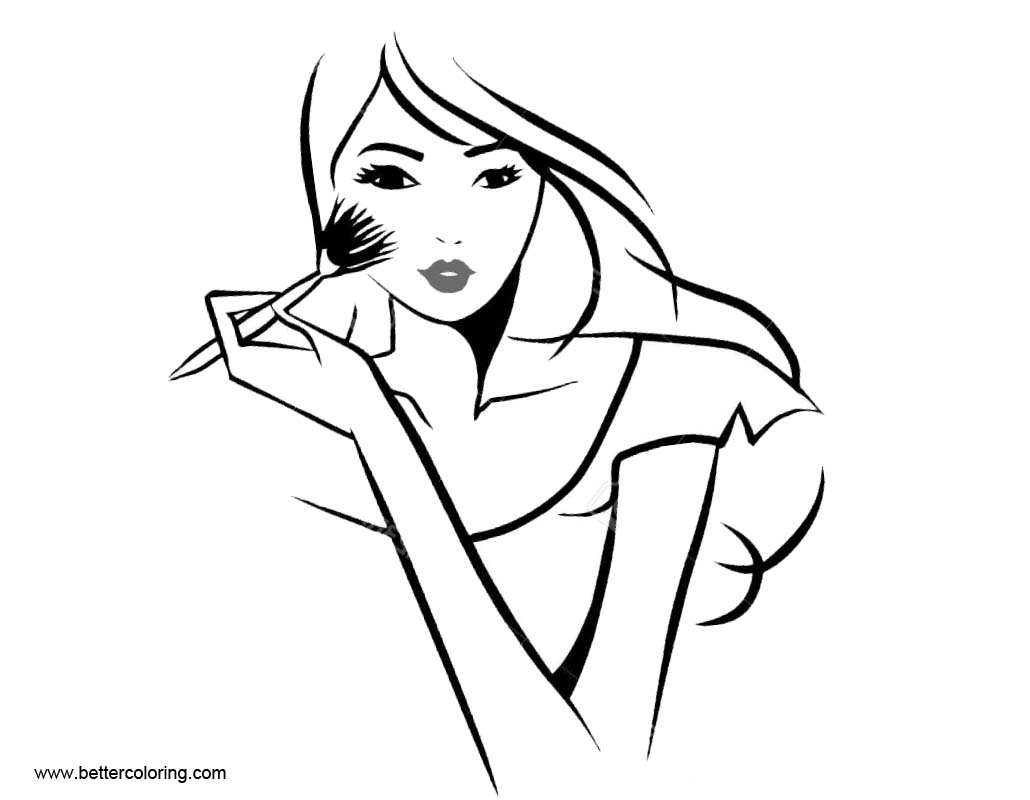 Free Makeup Coloring Pages Girl Line Art printable