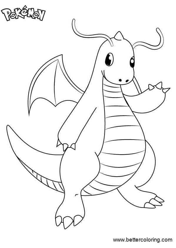 Pokemon Coloring Pages Dragonite - Free Printable Coloring Pages