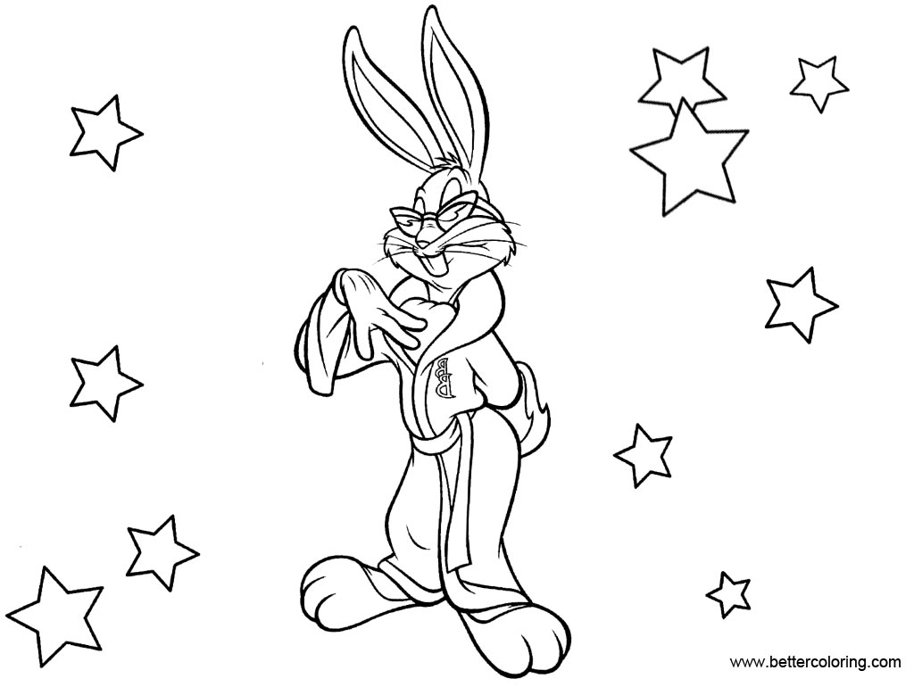 Free Space Jam Coloring Pages Bugs Bunny with Stars printable
