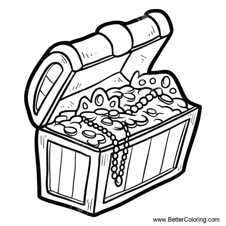 Treasure Chest Coloring Pages with Coins Free Printable Coloring Pages