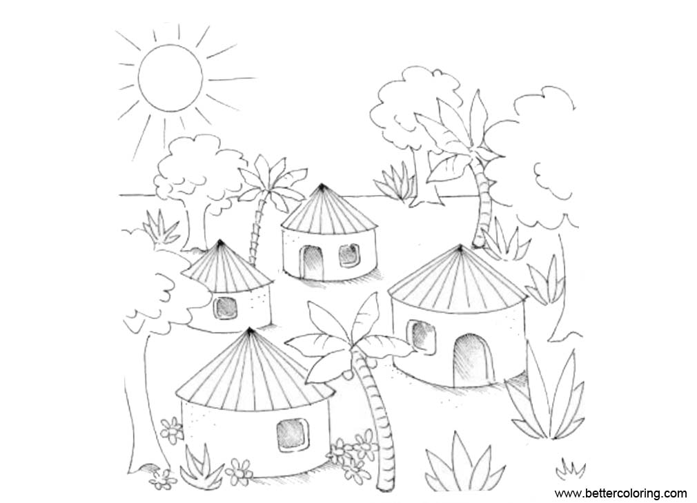 Download Village in Jungle Coloring Pages - Free Printable Coloring Pages