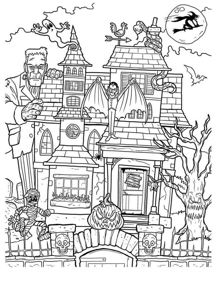 Adults Haunted House Coloring Pages - Free Printable Coloring Pages