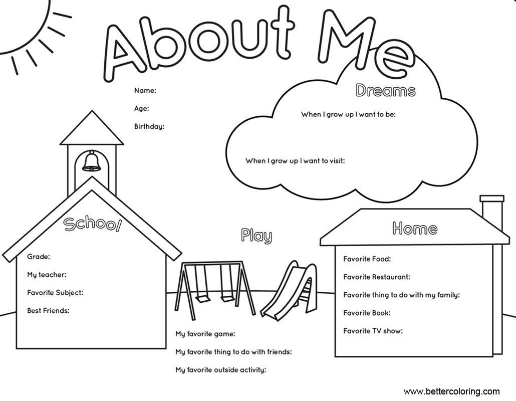 Free All About ME Coloring Pages Worksheets Home and School printable