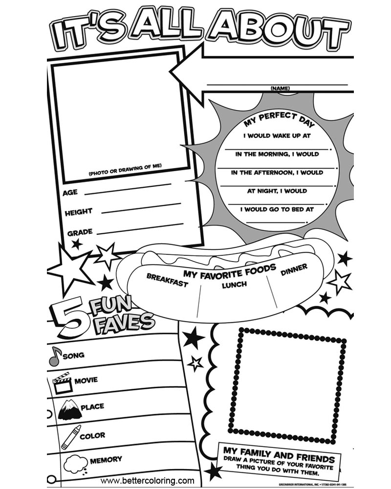 Free All About Me Coloring Pages Get to Know Me Worksheets printable