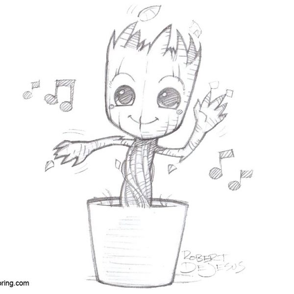 Baby Groot Coloring Pages with Headphone Free Printable Coloring Pages