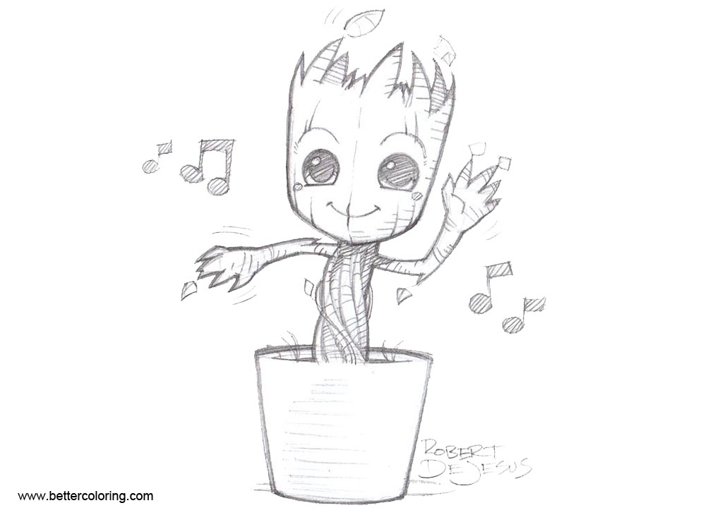 Free Baby Groot Coloring Pages Dancing in the Pot printable