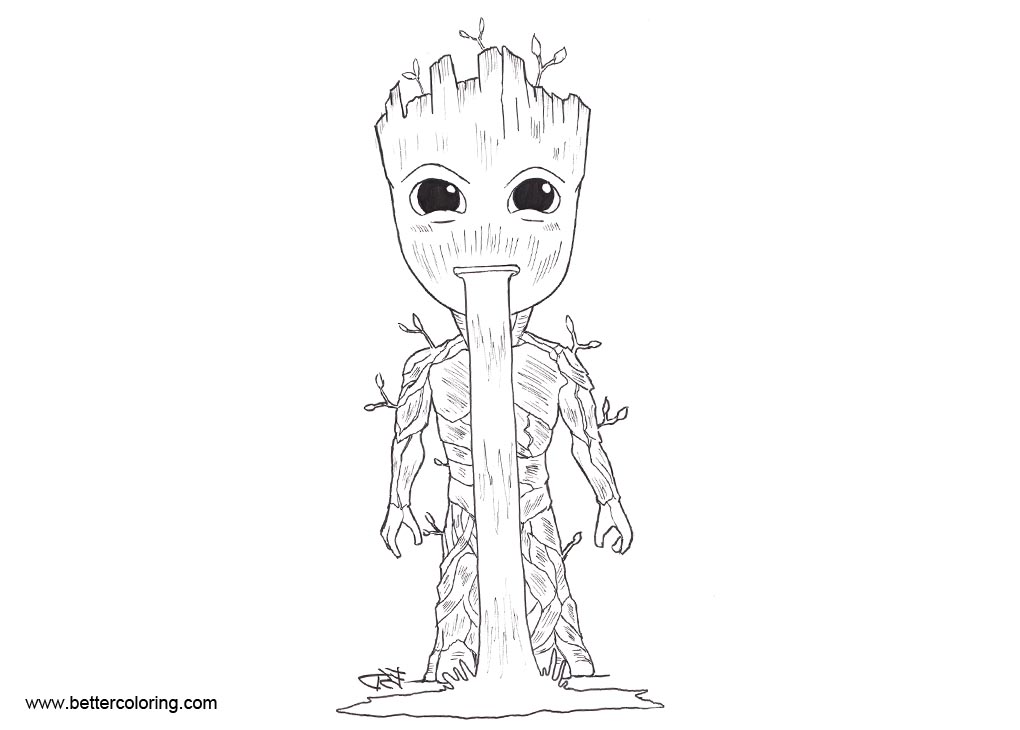 Baby Groot Coloring Pages Fan Art by XenonVincentLegend - Free