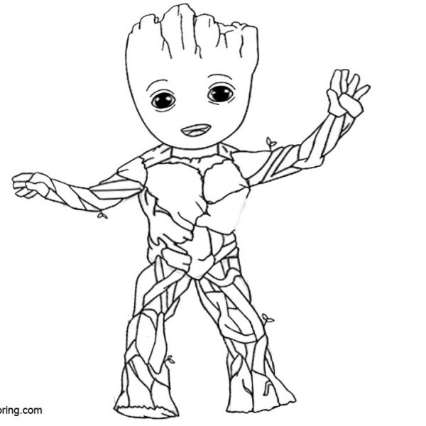 Baby Groot Coloring Pages Dancing in the Pot Free Printable Coloring