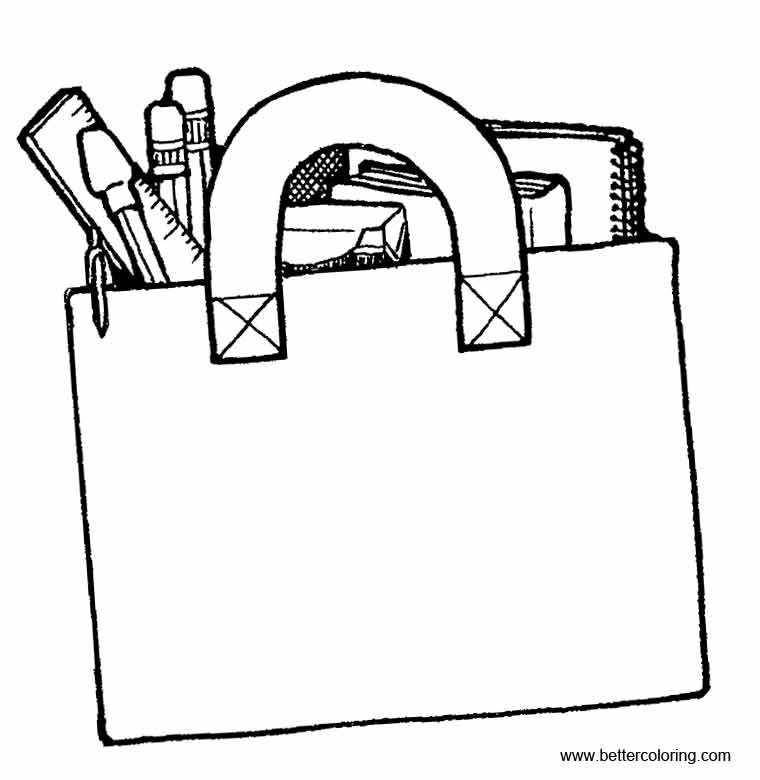 Free Bag of School Supplies Coloring Pages printable