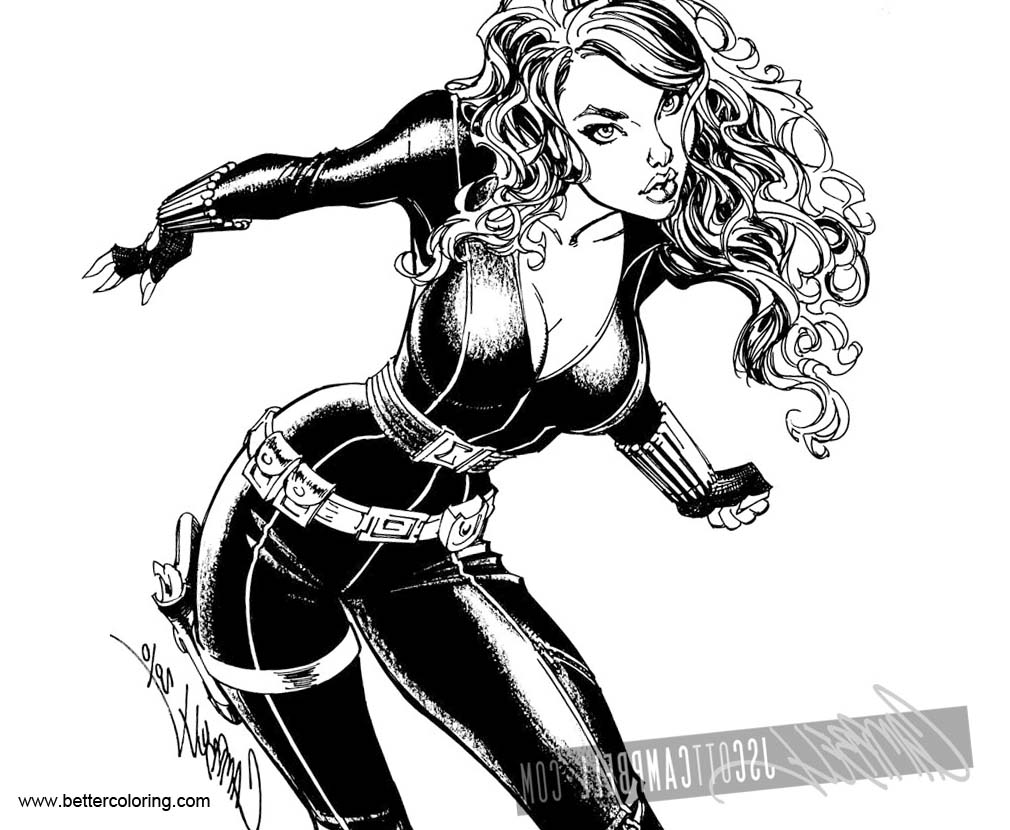 Free Black Widow Coloring Pages Black and White by j-scott-campbell printable