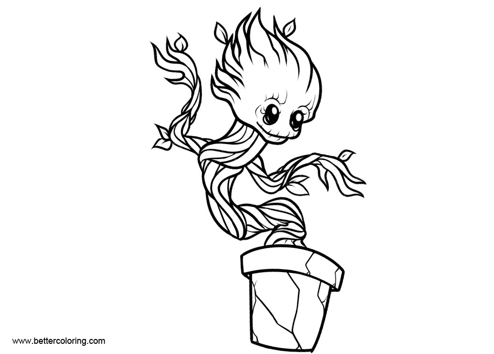 Free Black and White Baby Groot Coloring Pages from Guardians of the Galaxy printable