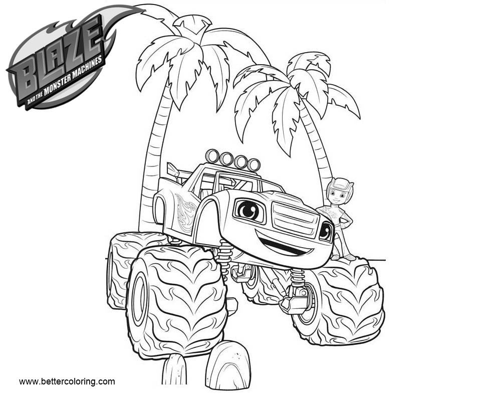 Free Blaze and the Monster Machines Coloring Pages with Palm Tree printable