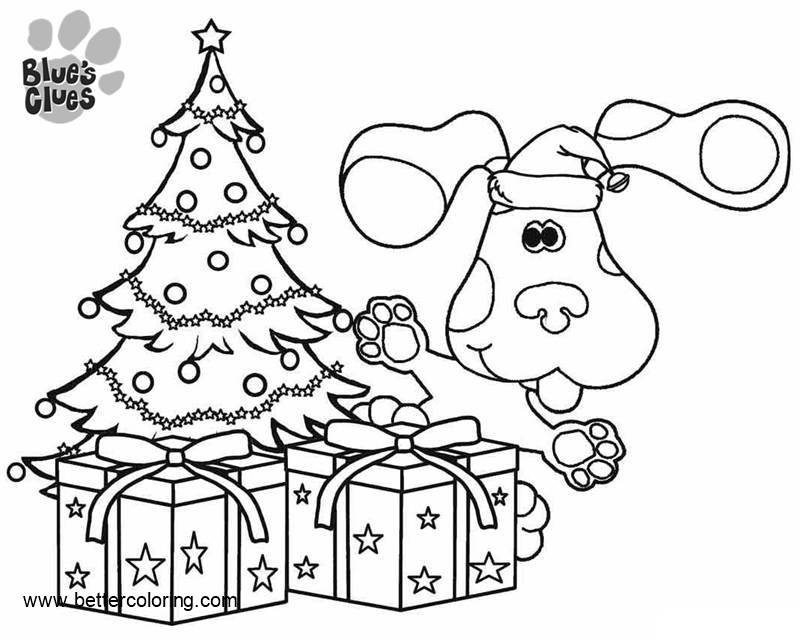 Free Blue's Clues Coloring Pages Christmas Tree and Presents printable