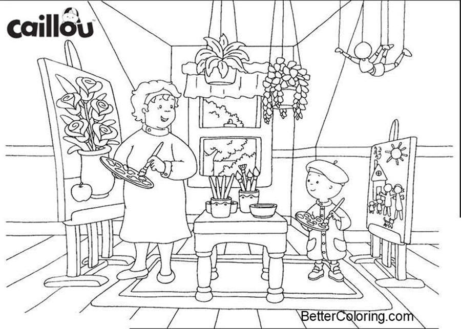 Free Caillou Coloring Pages Drawing Black and White printable