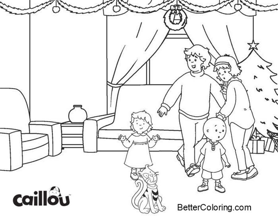 Free Caillou Coloring Pages Happy Family printable
