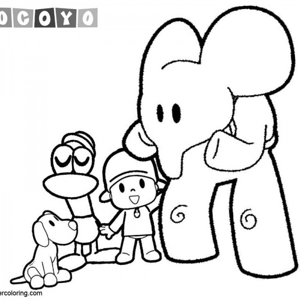 Pocoyo Coloring Pages Elly Pato and Pocoyo Dancing - Free Printable