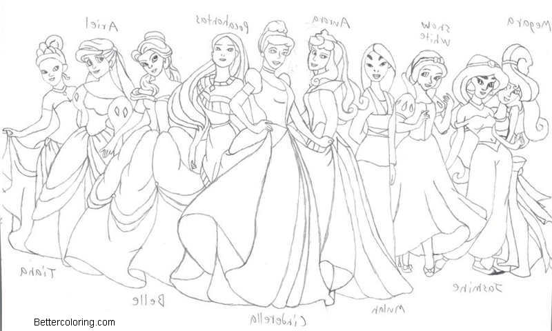 Free Characters of Disney Princess Coloring pages Printable for Kids printable