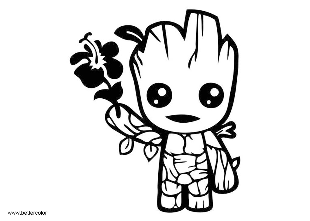 Cute Baby Groot Coloring Pages from Guardians of the Galaxy - Free