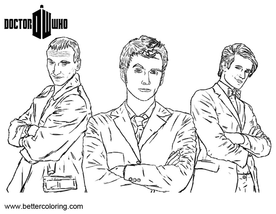Free Doctor Who Coloring Pages Three Men printable