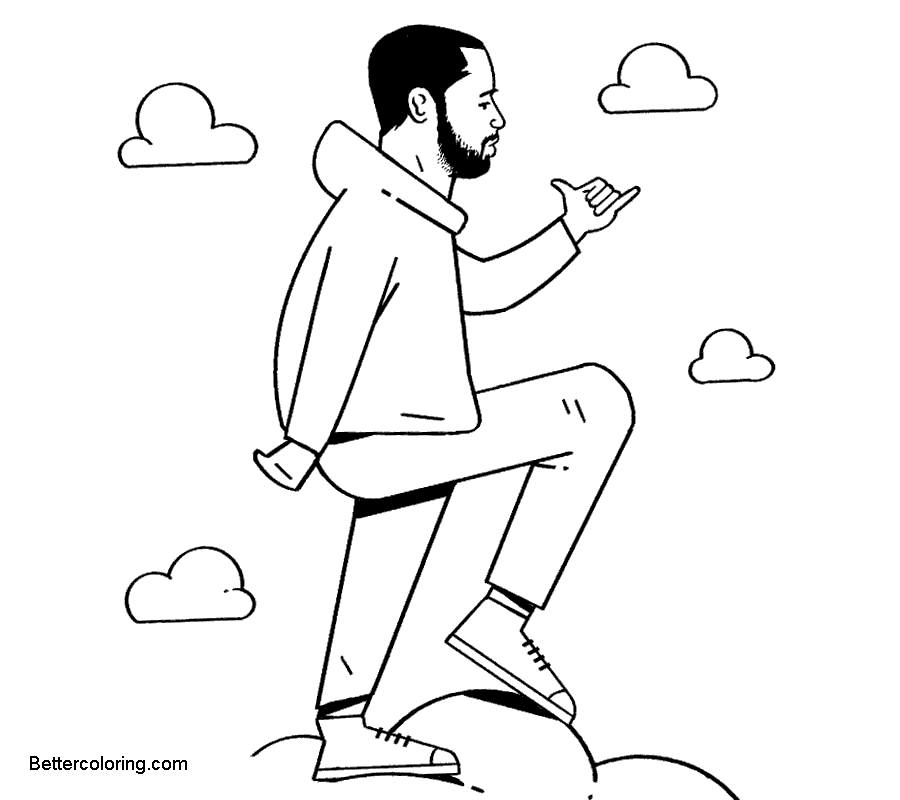 Free Drake Coloring Pages with Clouds printable