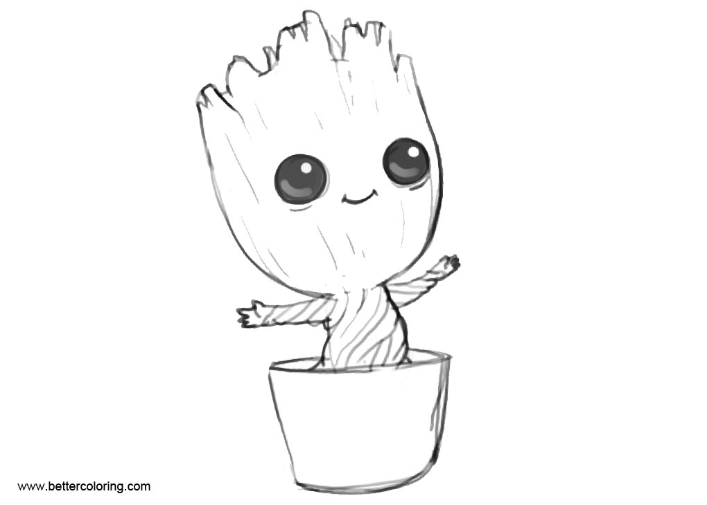 Easy Coloring Pages of Baby Groot - Free Printable Coloring Pages