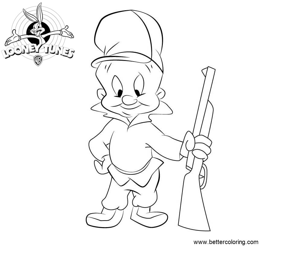 Free Elmer Fudd from Looney Tunes Coloring Pages Black and White printable