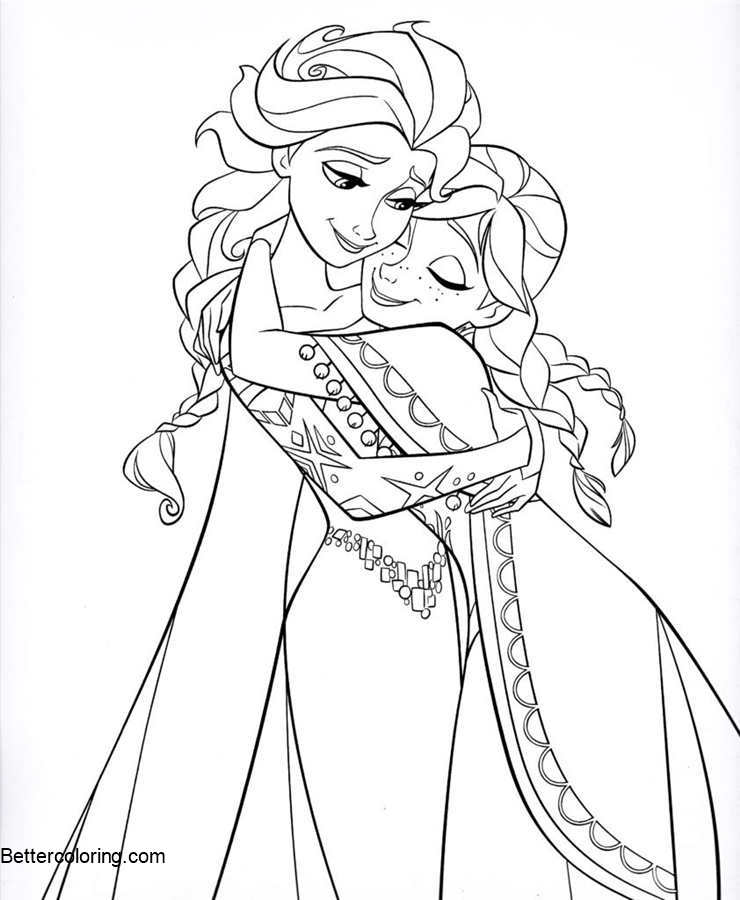 Free Elsa and Anna of Baby Disney Princess Coloring Page printable