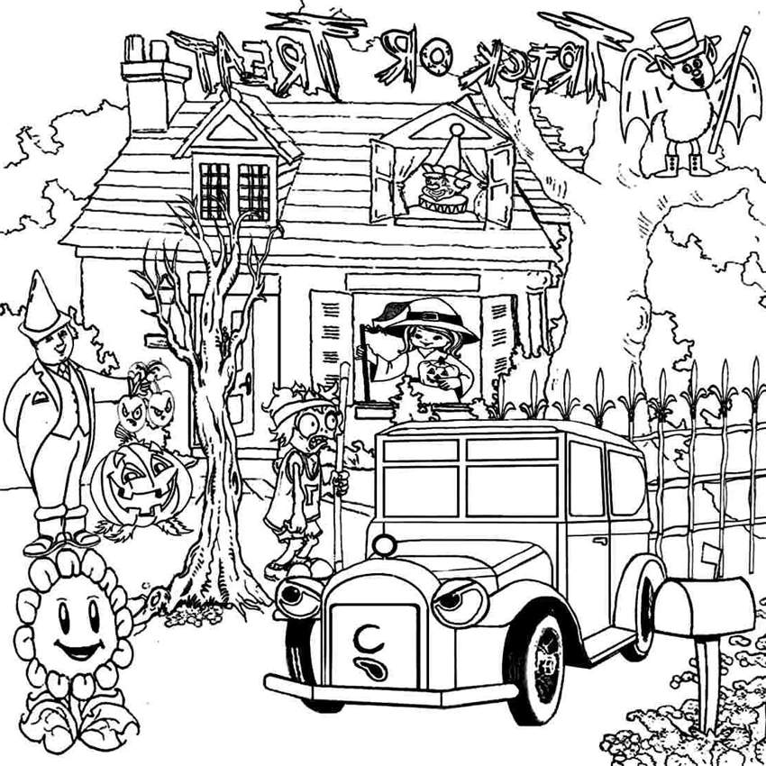 Free Halloween Haunted House Coloring Pages and Car printable
