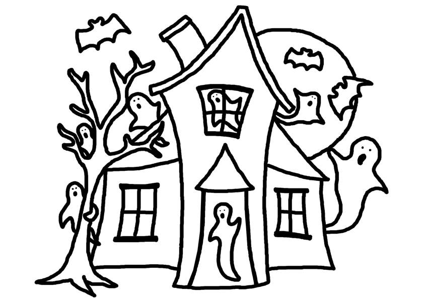 Free Haunted House Coloring Pages Easy Drawing printable
