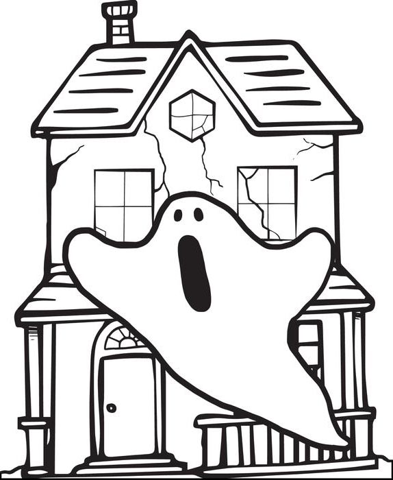 Free Haunted House Coloring Pages Ghost Flying printable